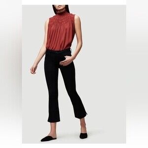 FRAME blouse womens Burnt Sienna Smocked Yoke Mock Neck Sleeveless Swing Top S